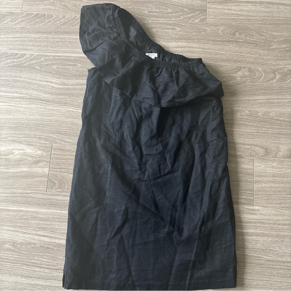 J. Crew Black One-Shoulder Ruffle Dress linen